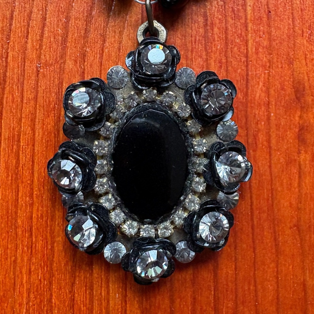 Belladonna Toronto Canada Black Beaded Rhinestone Pendant Necklace Goth Witchy
